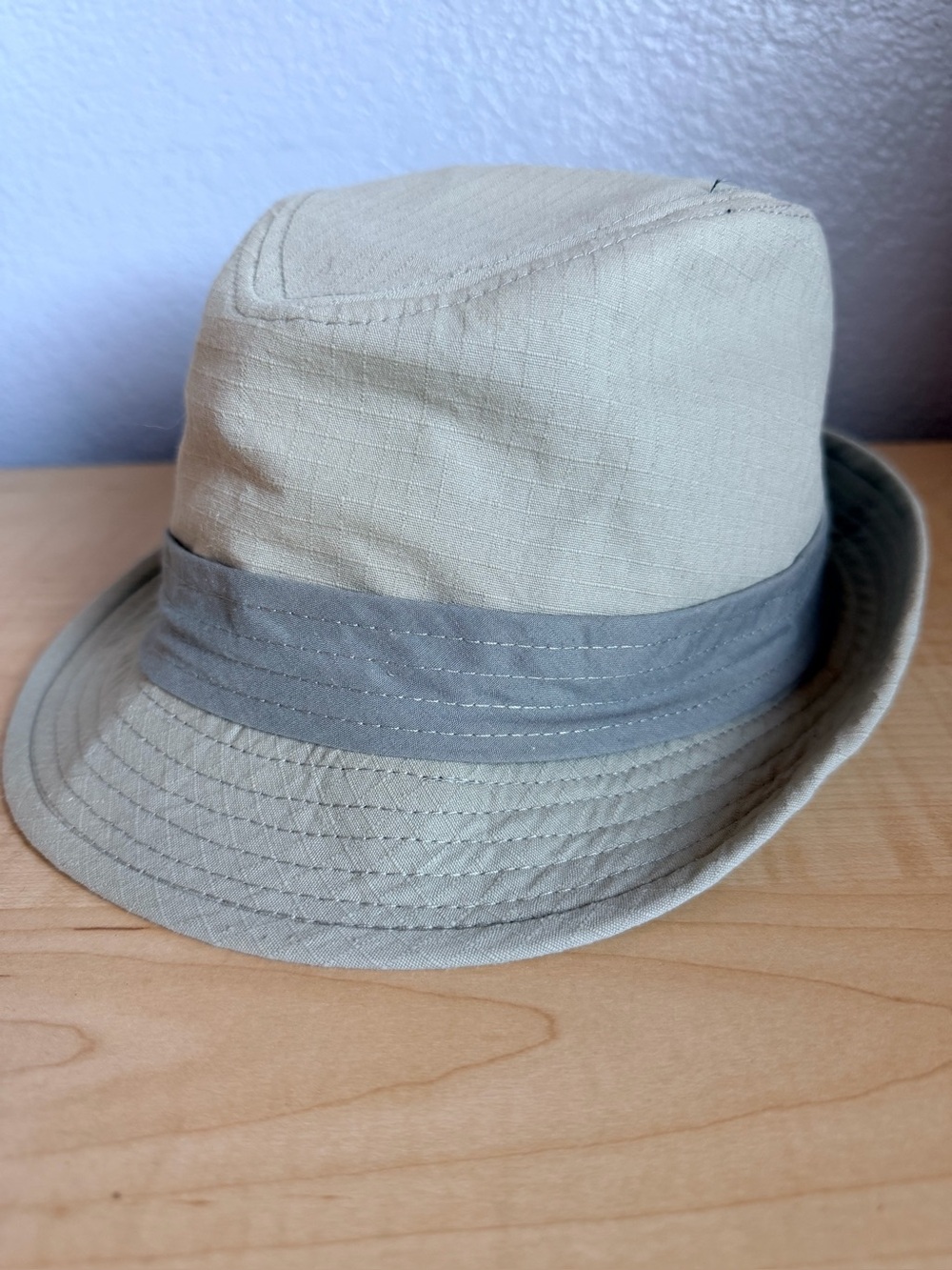 Men's Beige Bucket Fedora Hat with Gray Band